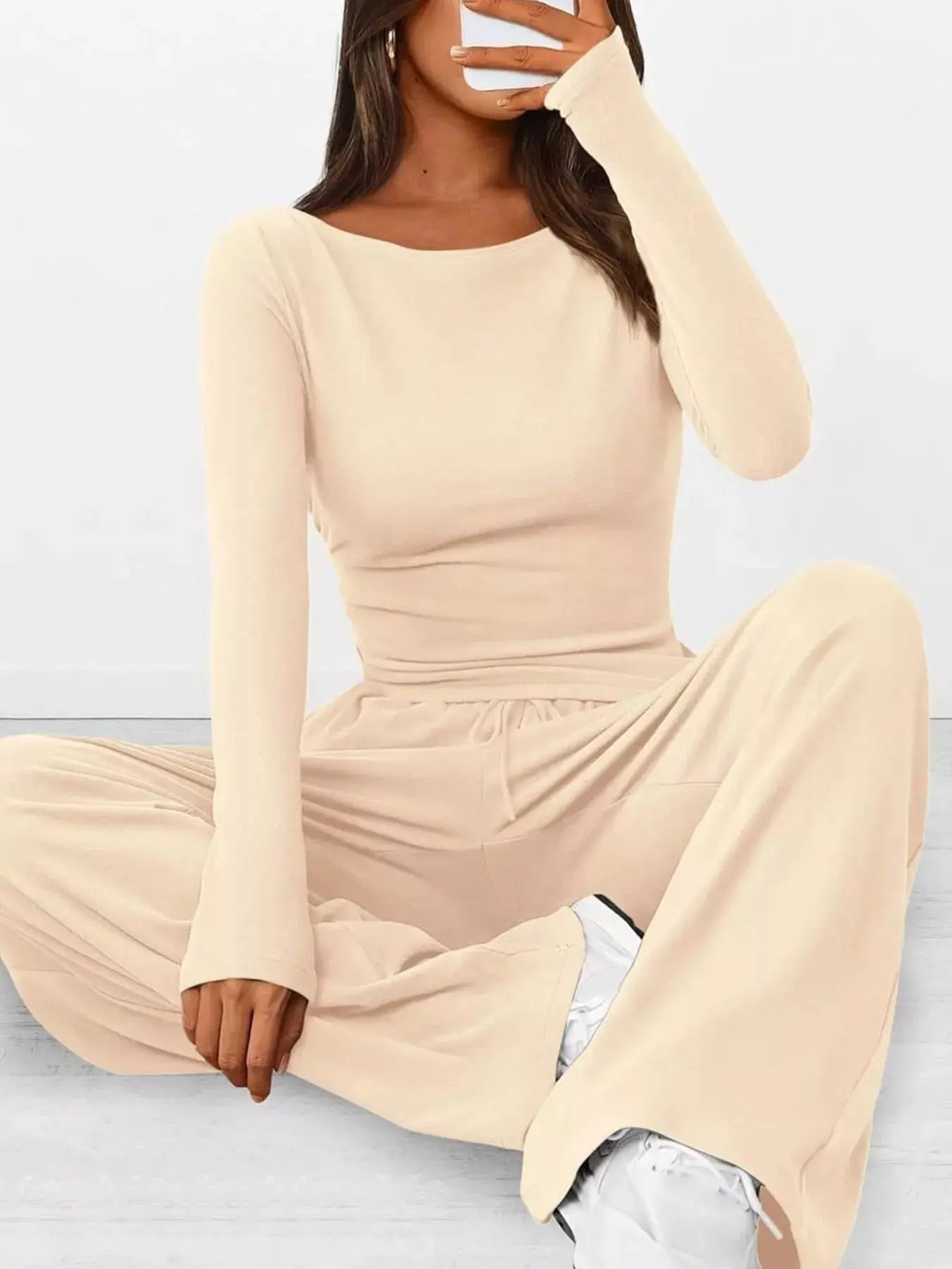 Long Sleeve Top and Wide Leg Pants Set Simply Love