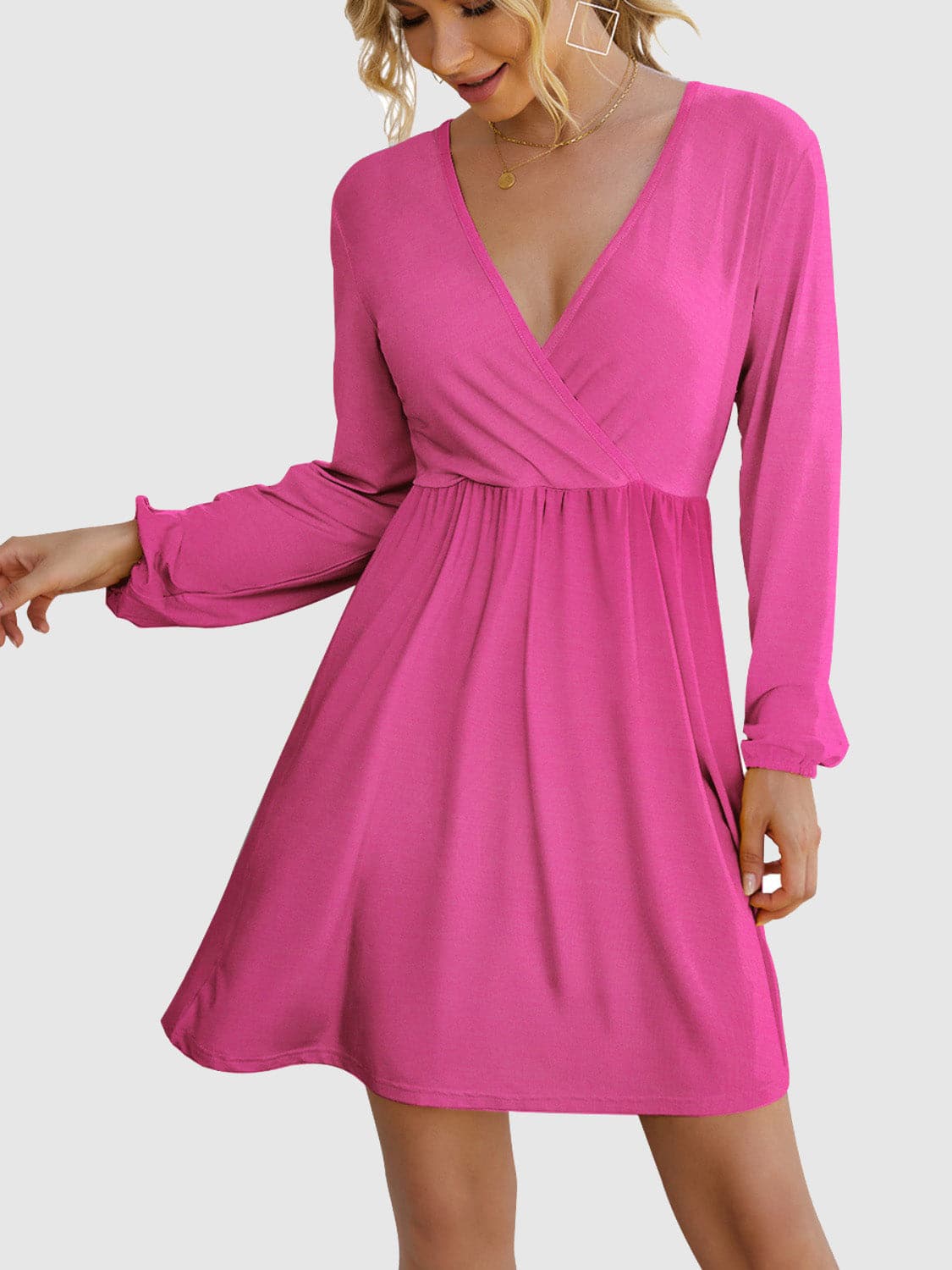 Surplice Long Sleeve Mini Dress.