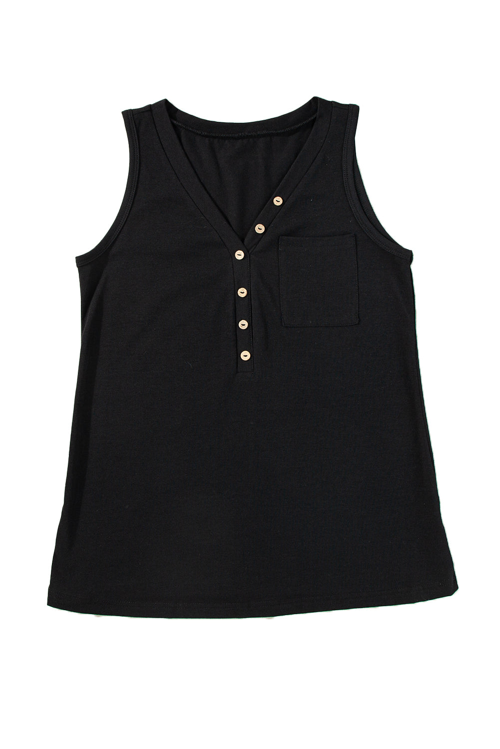 Black Half Button V Neck Patched Pocket Tank Top