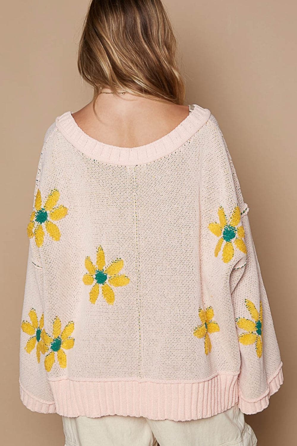 Chic floral chenille V-neck sweater for cozy style