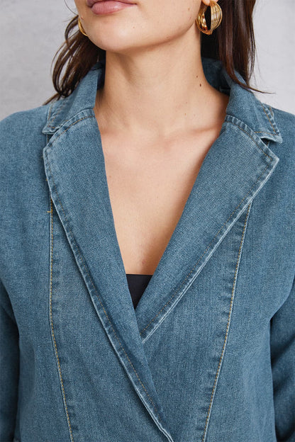 Pocketed Button Up Denim Jacket.