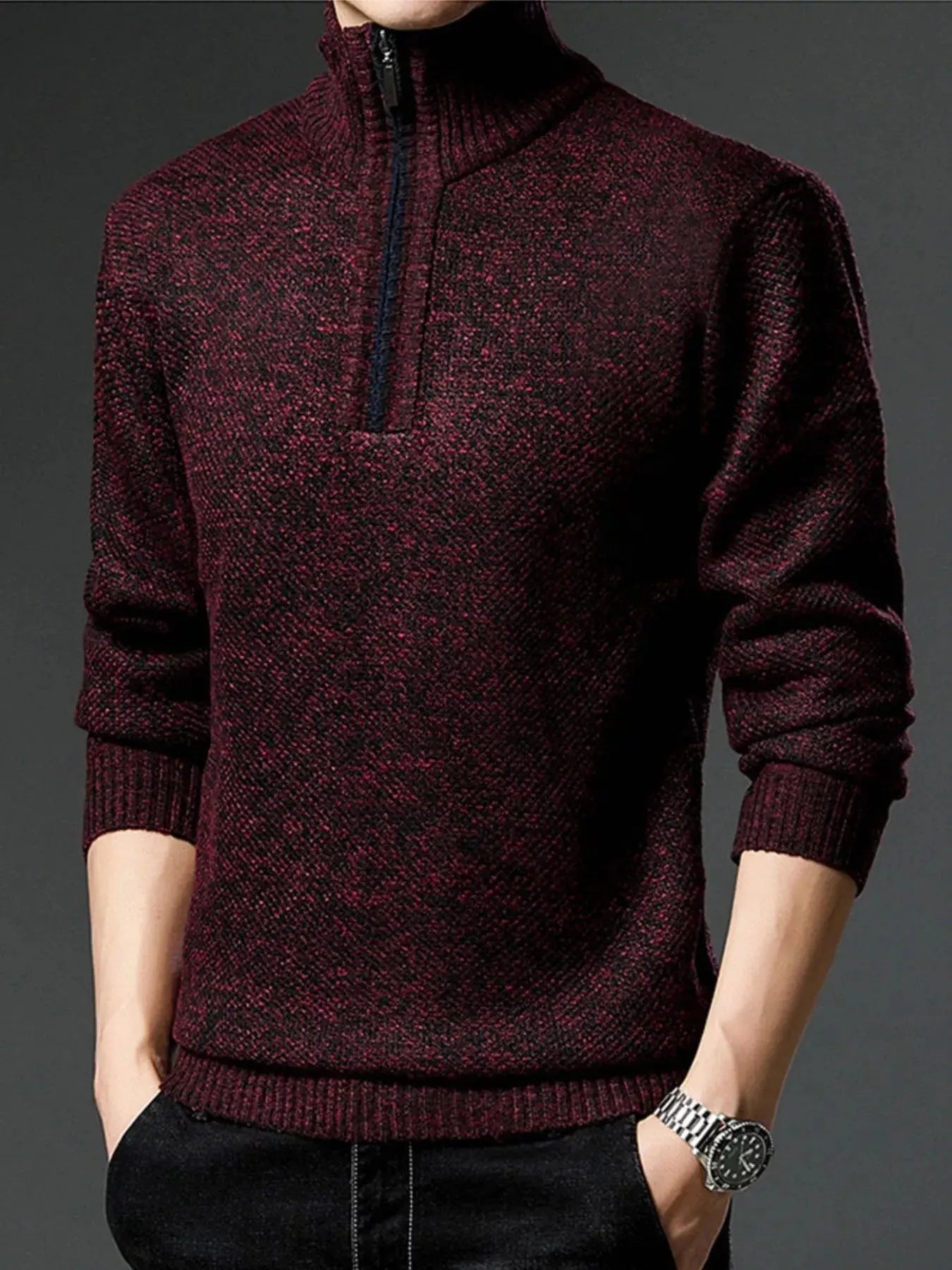 Men's Plus Size Half-Zip Knitted Pullover Sweater Simply Love
