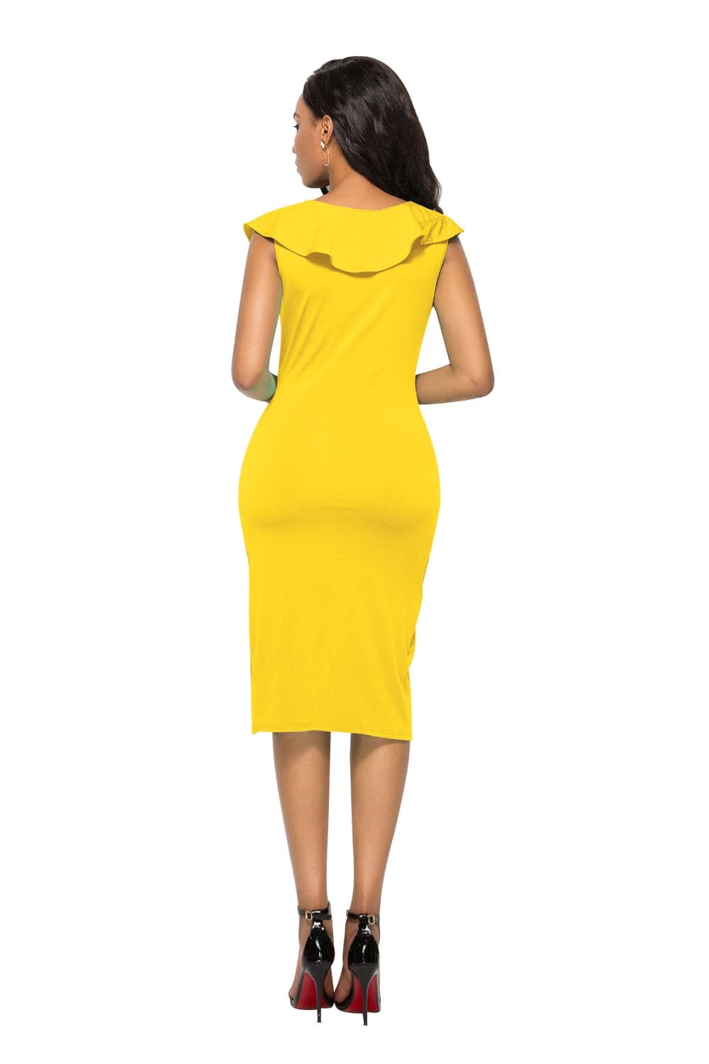 Ruched Ruffled Cap Sleeve Dress.