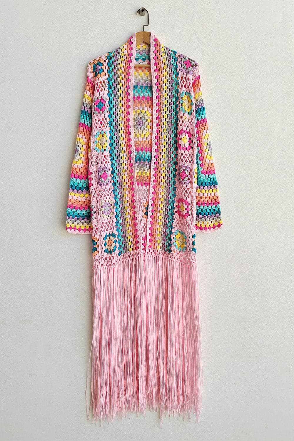 Fringe Tied Long Sleeve Cardigan.