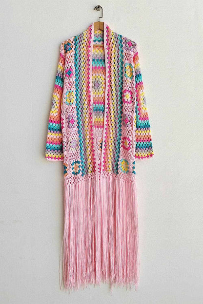 Fringe Tied Long Sleeve Cardigan.