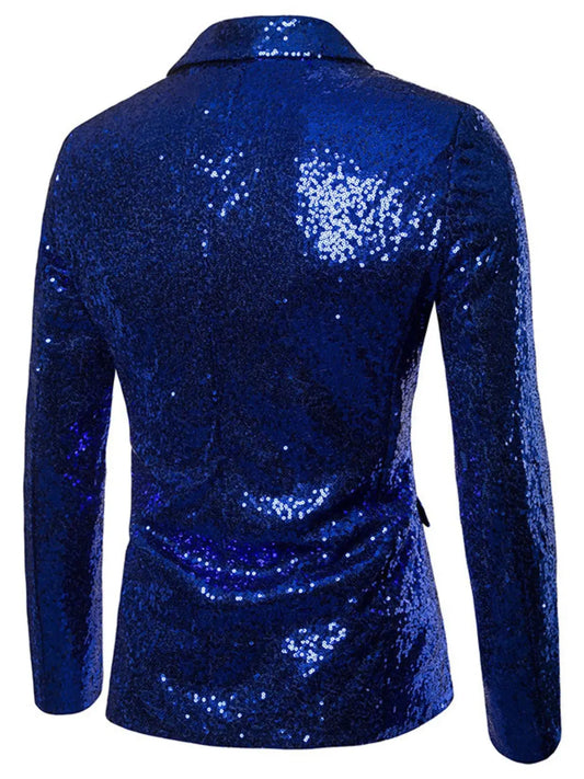 Men's Blue Sequin Blazer One Button Plus Size Party Jacket Simply Love