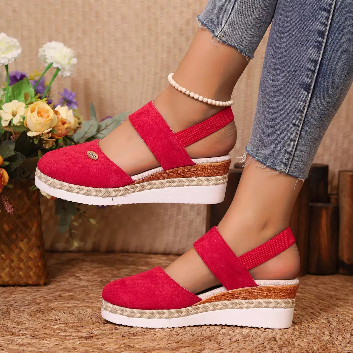 Espadrille Wedge Sandals with Ankle Strap Simply Love