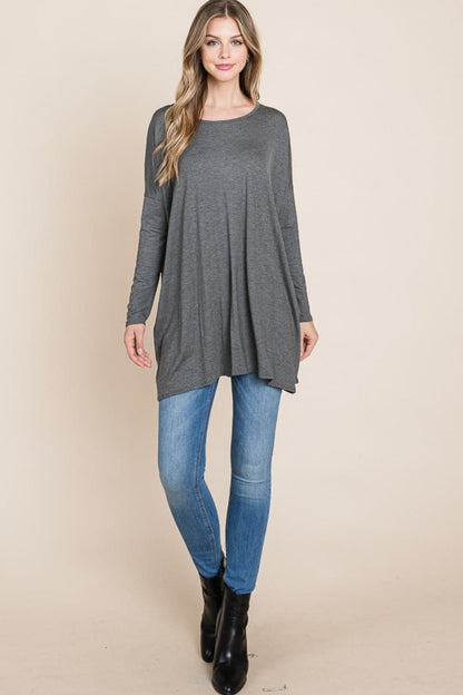 Chic oversized long sleeve top with round neck