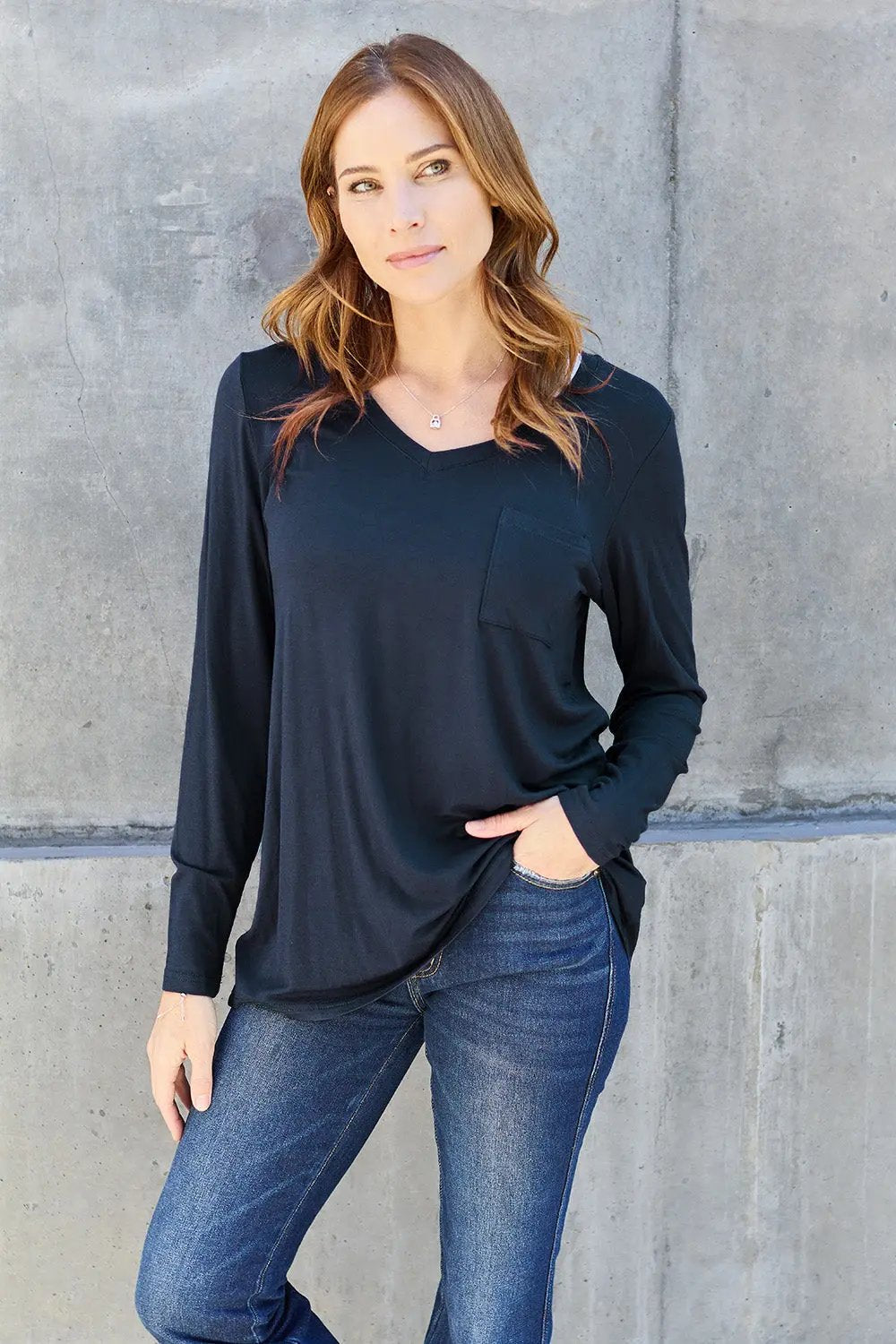 Basic Bae Full Size V-Neck Long Sleeve Top - Love Salve