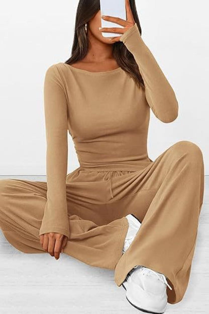 Cozy pocketed lounge set with drawstring details