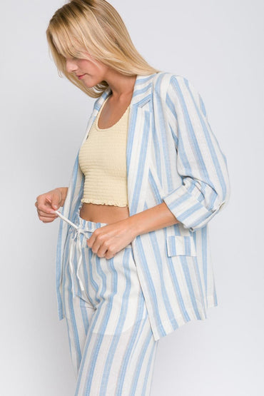 Love Tree Linen Woven Striped Blazer.