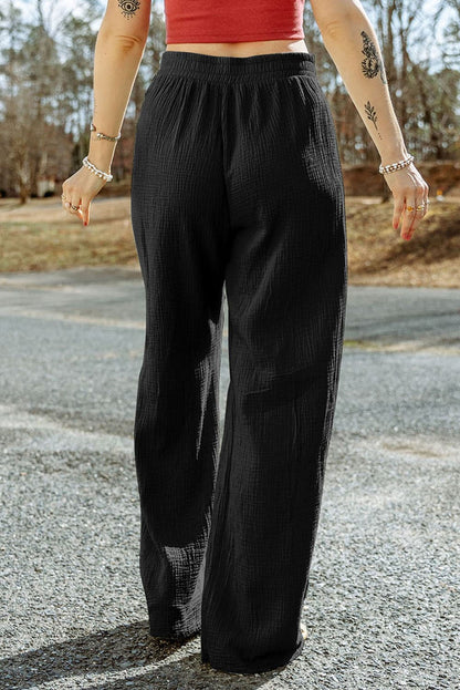 Texture Tied Wide Leg Pants.