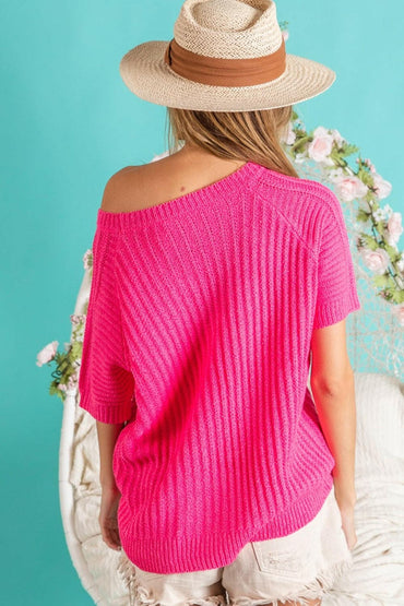 BiBi Texture Round Neck Short Sleeve Knit Top.