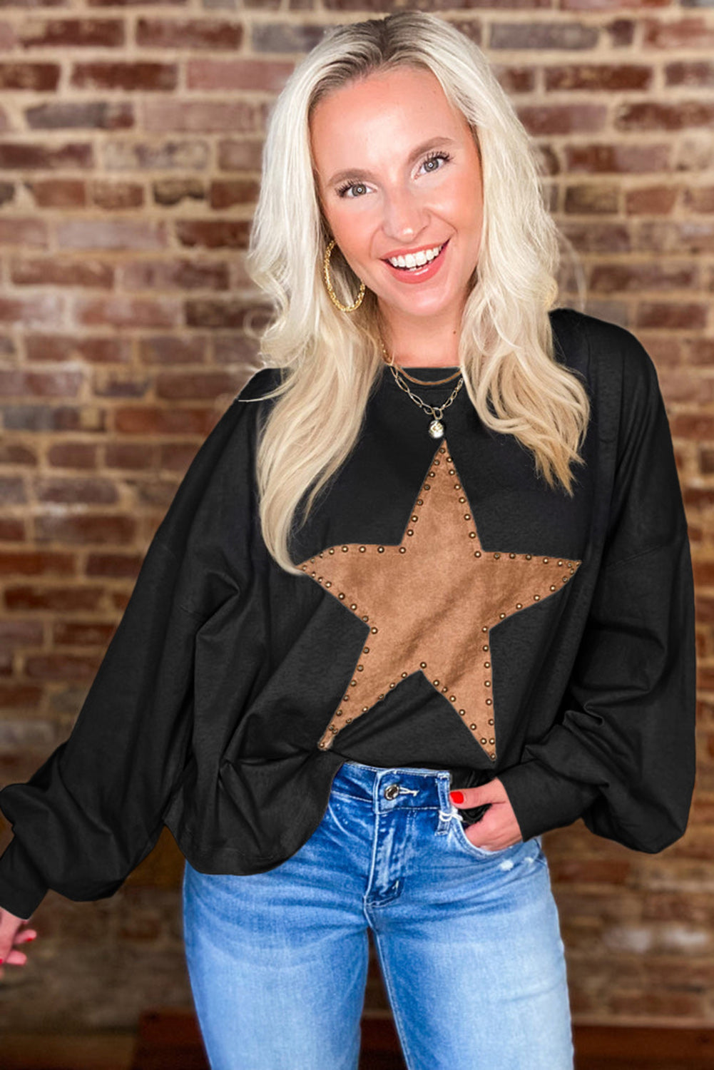 Black oversized studded star top