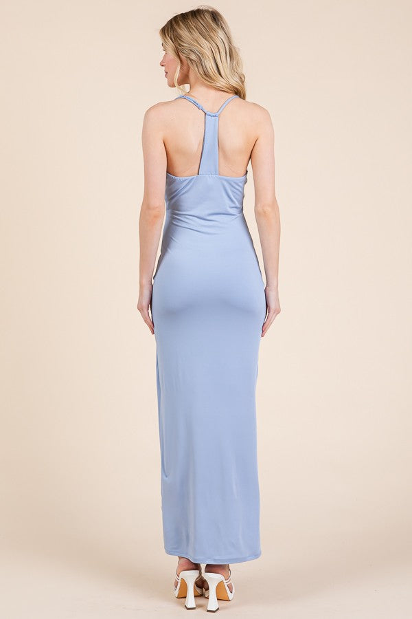 Light Blue Ruched Double Layered Maxi Dress PinkBlush