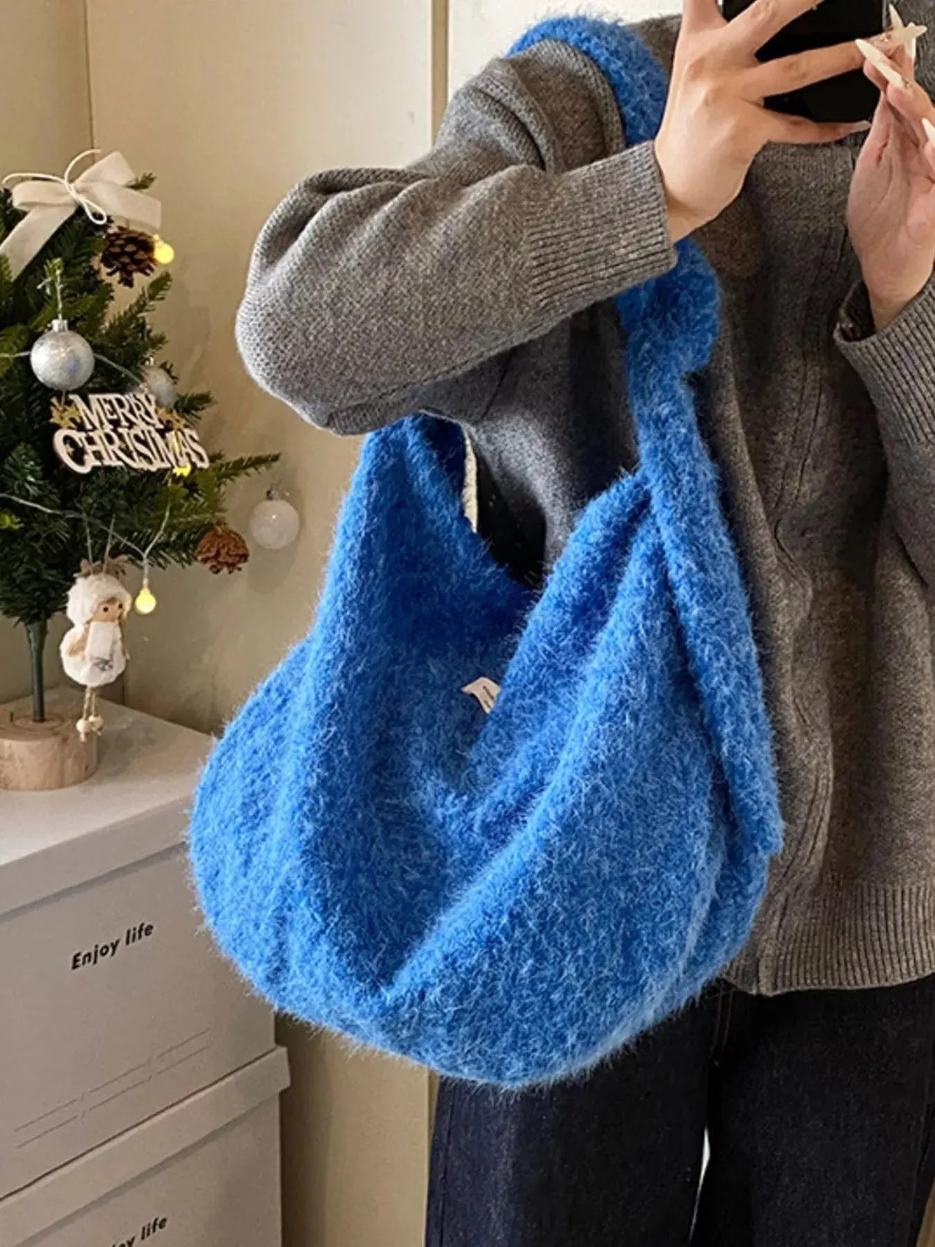 Red Plush Fuzzy Crossbody Bag Medium Size With Soft Cozy Texture Simply Love
