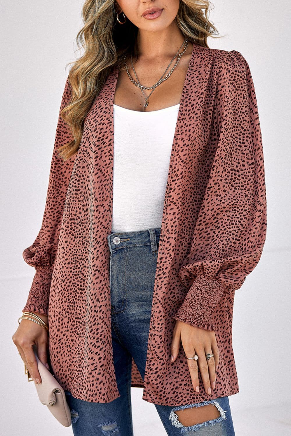 Leopard Print Balloon Sleeve Cardigan.