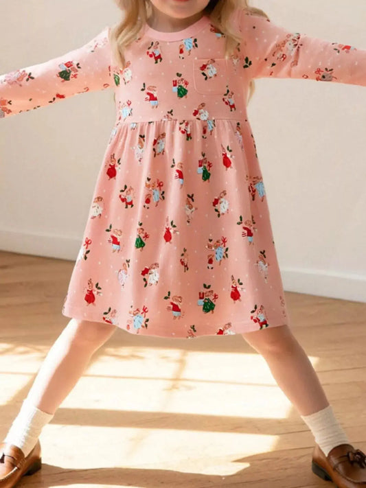 Children's Christmas Print Long Sleeve Dress Simply Love