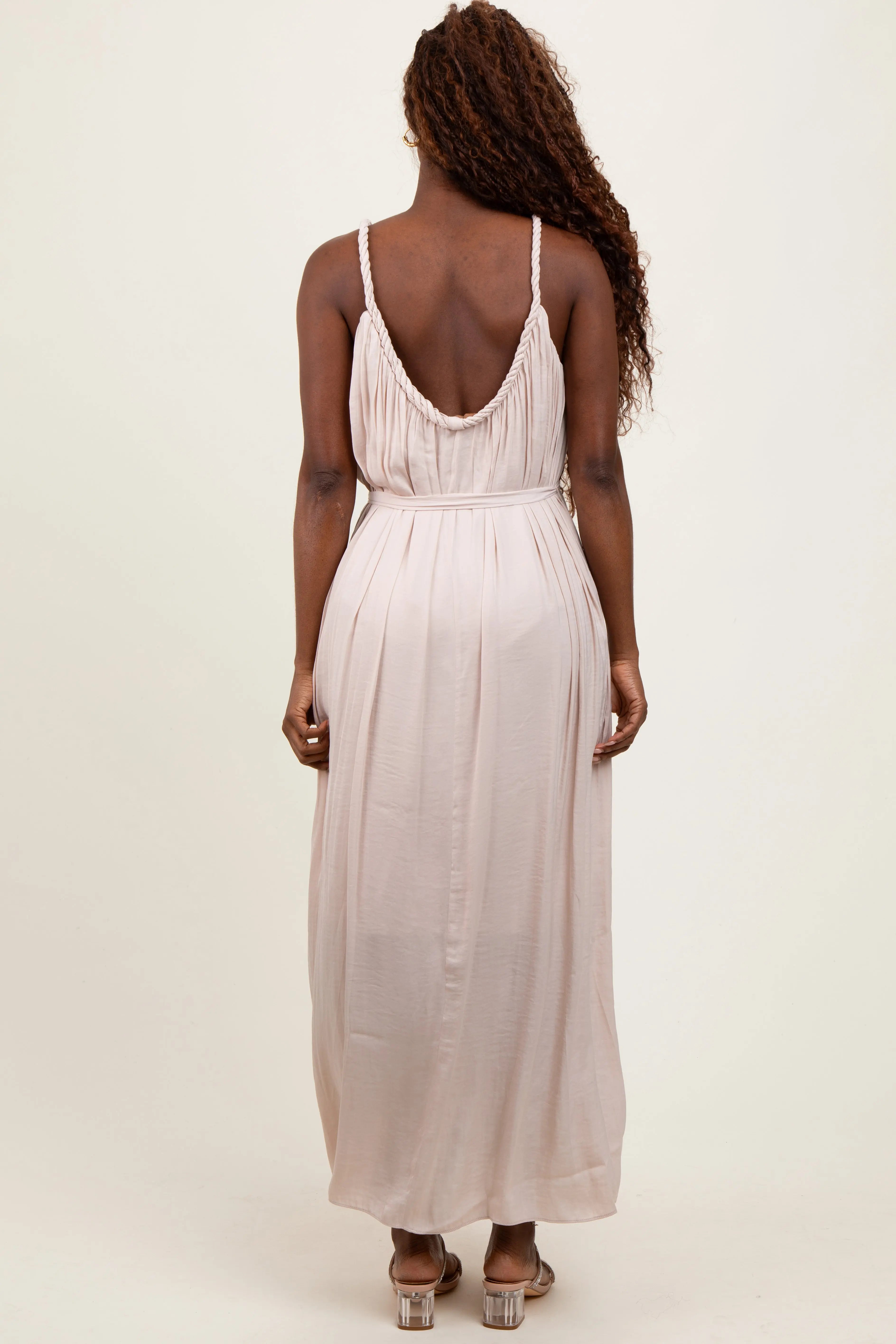 Cream Braided Neckline Maxi Dress PinkBlush