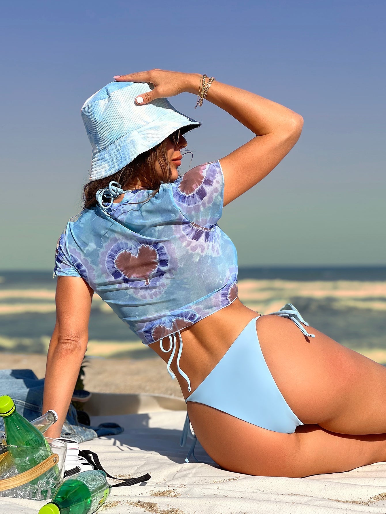 Bikini Three Piece Short Sleeve Sun Protective Blouse Bikini Swimsuit Split Swimsuit