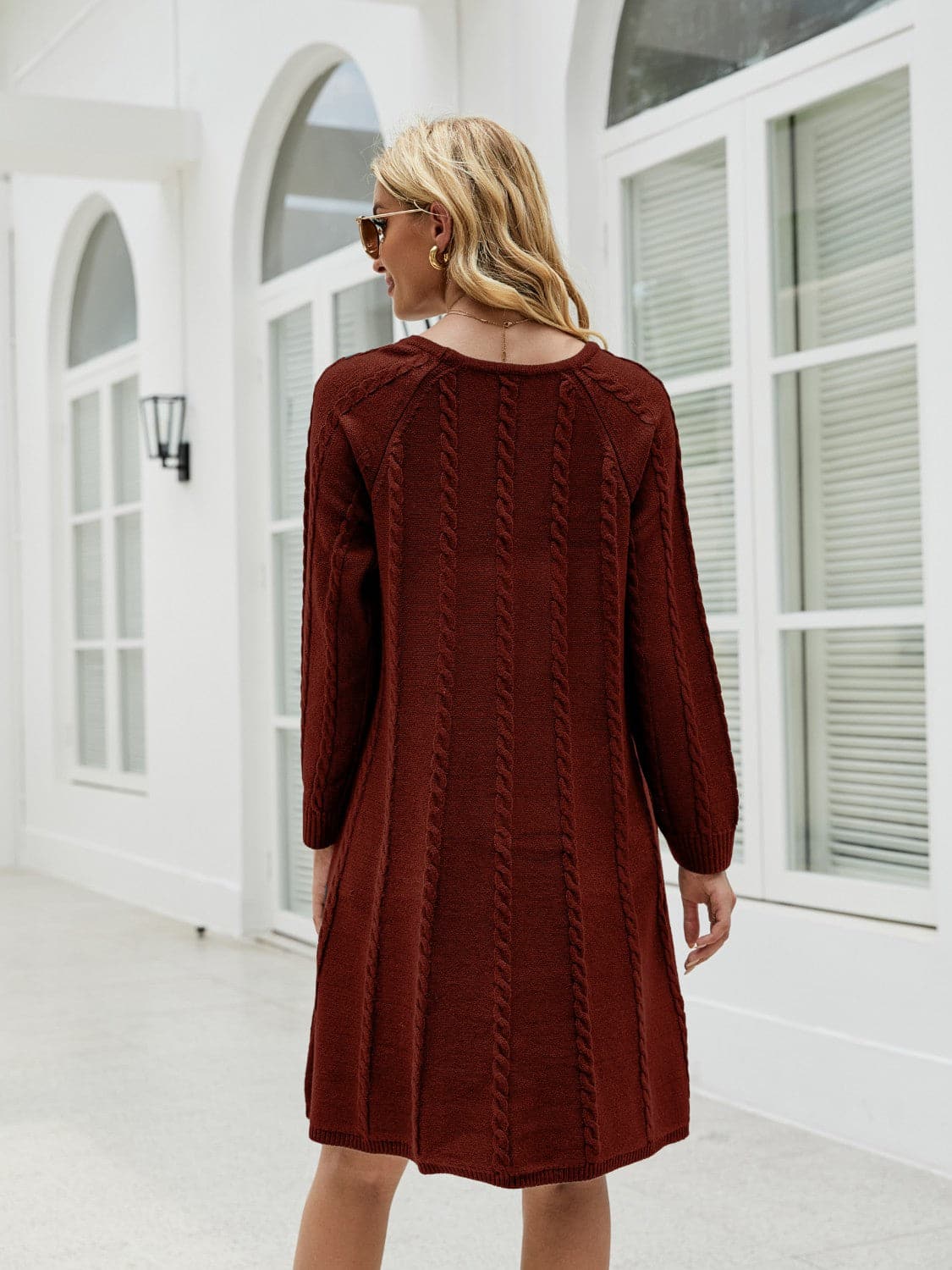 Cable-Knit Long Sleeve Sweater Dress.