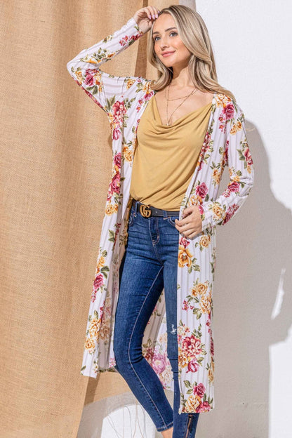 Floral longline cardigan - open front design