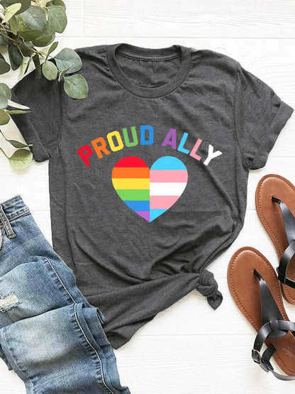 PROUD ALLY Round Neck Short Sleeve T-Shirt.