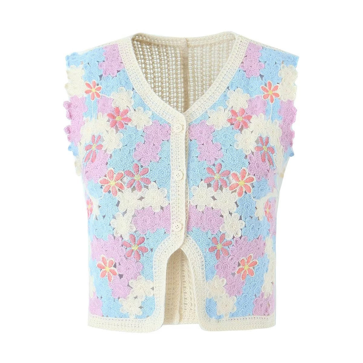 Women Retro Thailand Holiday Floral Vest Cardigan Top Casual All Matching Graceful Bella Mia
