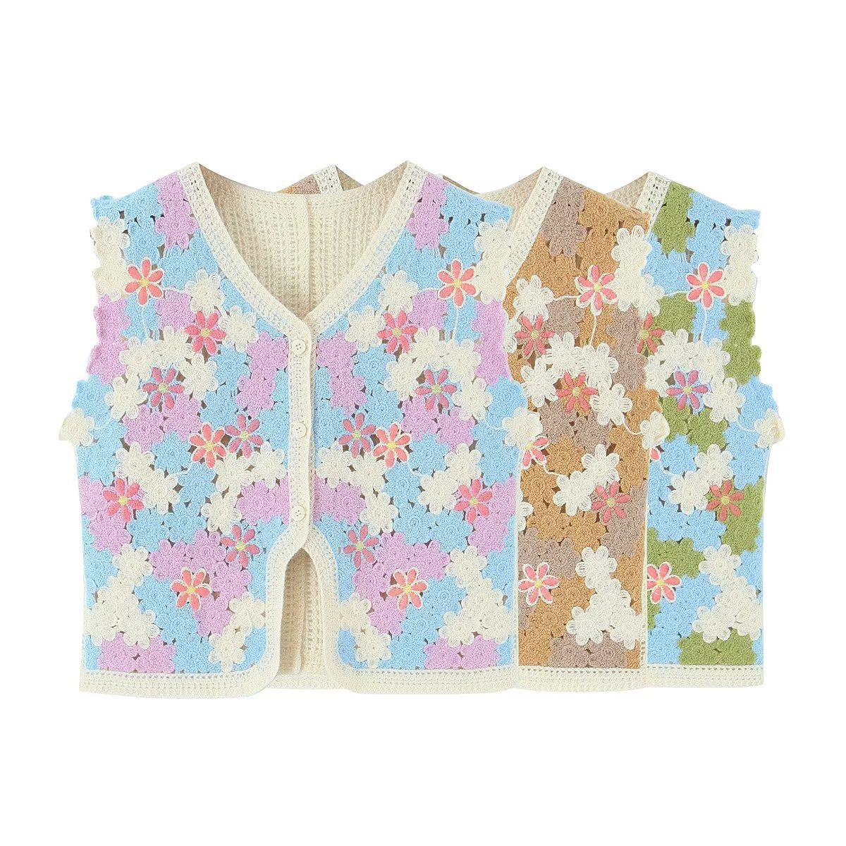 Women Retro Thailand Holiday Floral Vest Cardigan Top Casual All Matching Graceful Bella Mia
