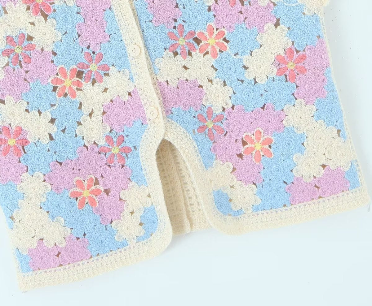 Women Retro Thailand Holiday Floral Vest Cardigan Top Casual All Matching Graceful Bella Mia