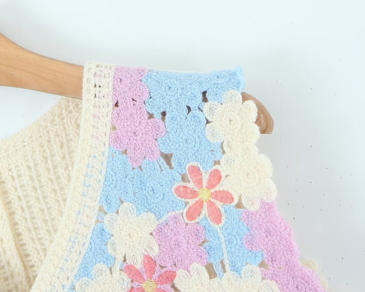 Women Retro Thailand Holiday Floral Vest Cardigan Top Casual All Matching Graceful Bella Mia