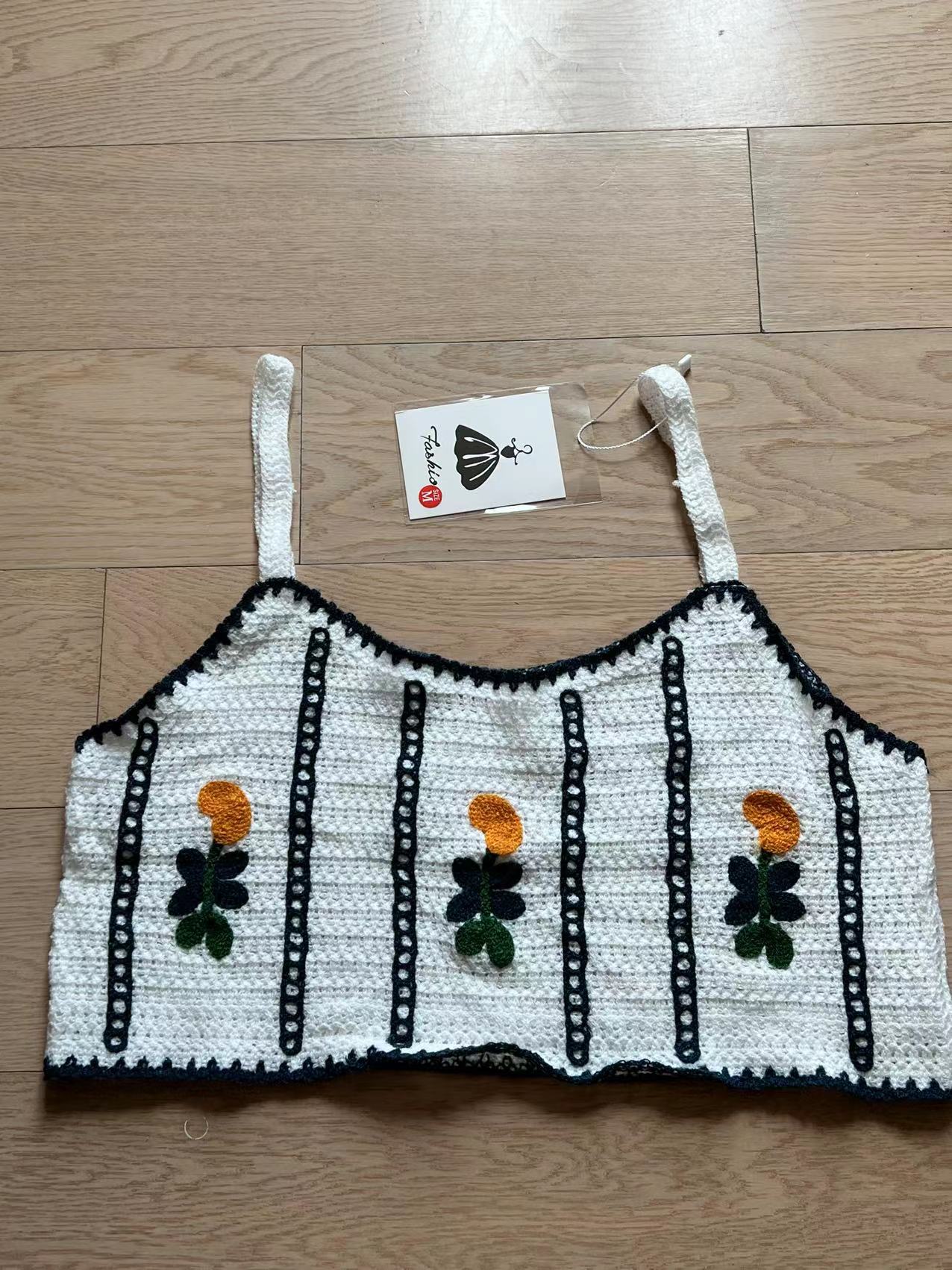 Women Summer Crocheted Cutout Sling Top Crochet hook Bella Mia