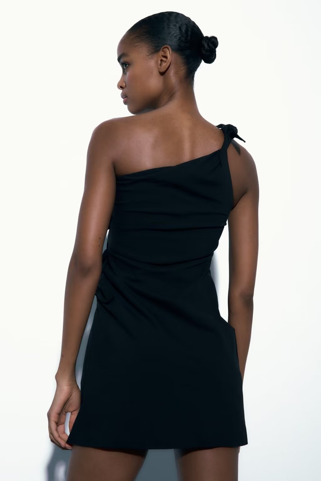 Summer French Black Dress One Shoulder Asymmetric Design A Line Bow Tie Short Dress Bella Mia