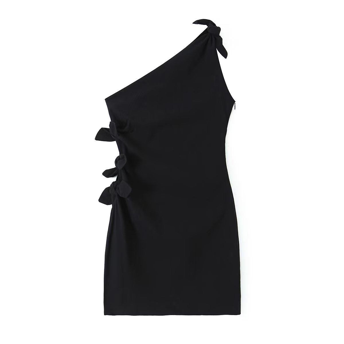 Summer French Black Dress One Shoulder Asymmetric Design A Line Bow Tie Short Dress Bella Mia