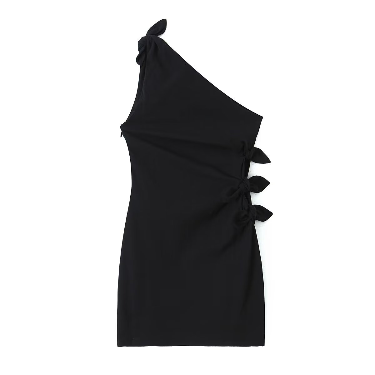 Summer French Black Dress One Shoulder Asymmetric Design A Line Bow Tie Short Dress Bella Mia