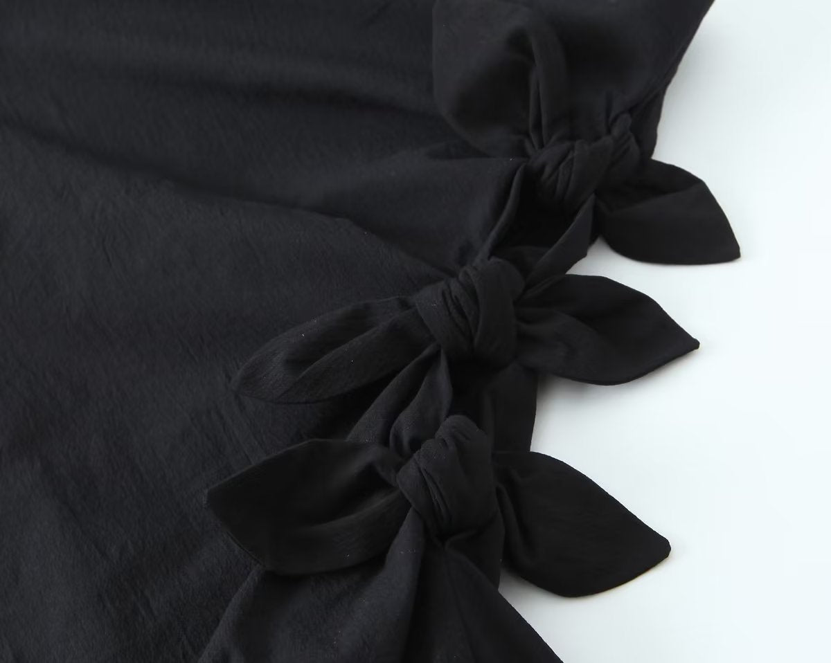 Summer French Black Dress One Shoulder Asymmetric Design A Line Bow Tie Short Dress Bella Mia