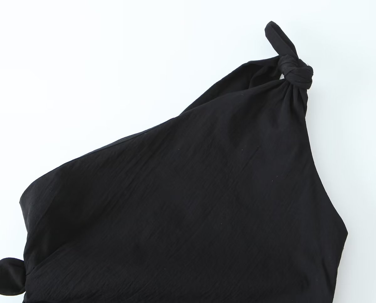 Summer French Black Dress One Shoulder Asymmetric Design A Line Bow Tie Short Dress Bella Mia