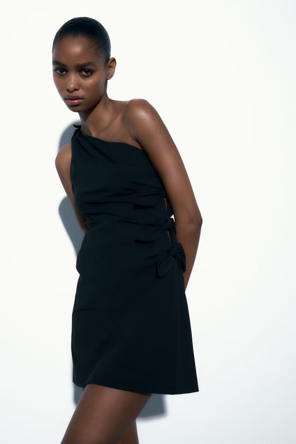 Summer French Black Dress One Shoulder Asymmetric Design A Line Bow Tie Short Dress Bella Mia