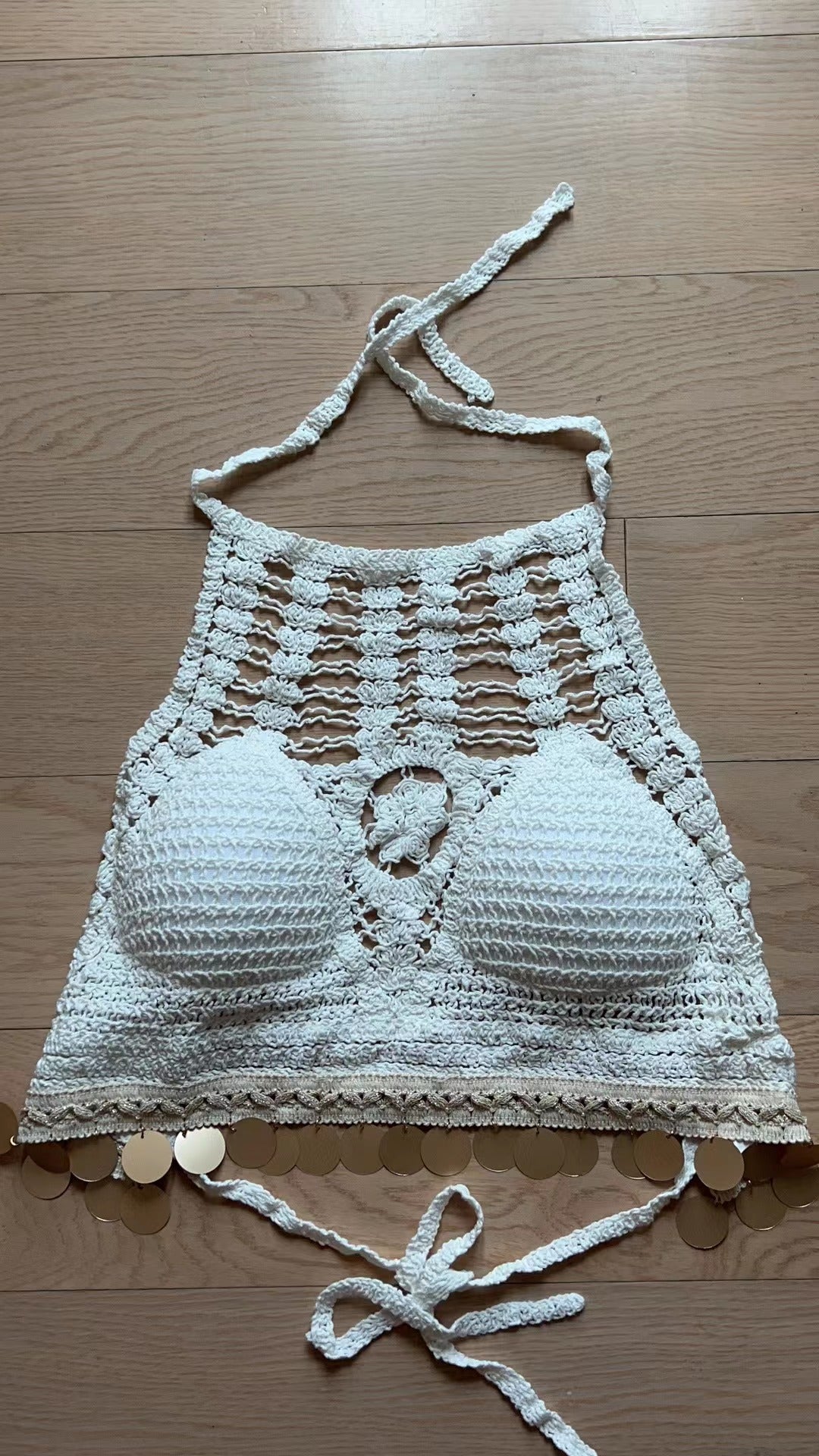 Women Summer Bright Leaf Crocheted Hollow Sling Rear Strap Top Crochet hook Bella Mia