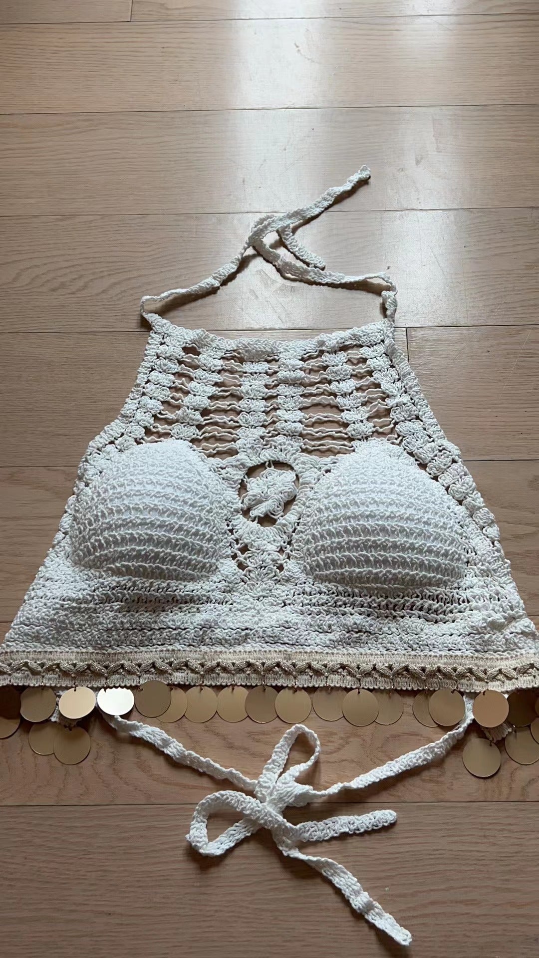 Women Summer Bright Leaf Crocheted Hollow Sling Rear Strap Top Crochet hook Bella Mia