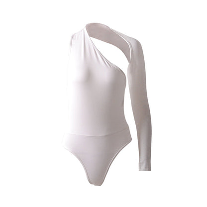 Autumn Winter Sexy One-Shoulder Tight Bodysuit Street Milk Silk Bottoming Top Women