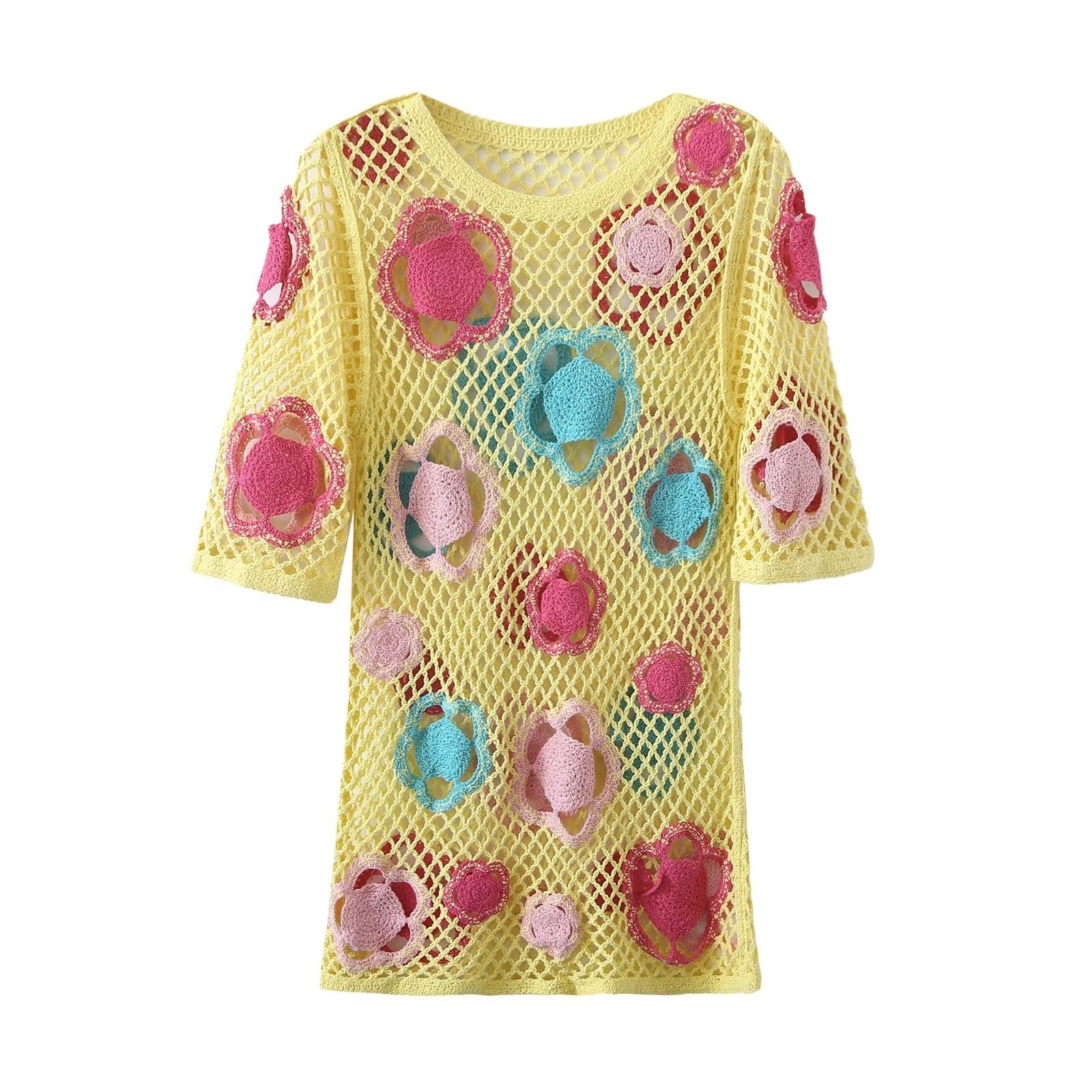 Summer Women Large Mesh Crochet Color Short Dress Mini Dress Bella Mia