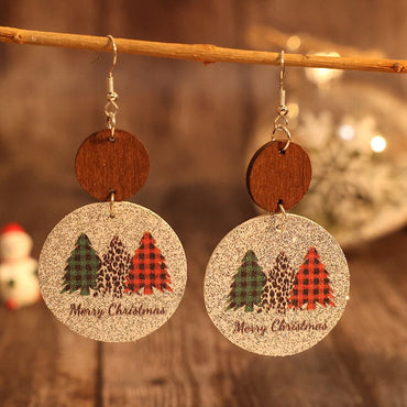 Festive PU leather Christmas tree earrings