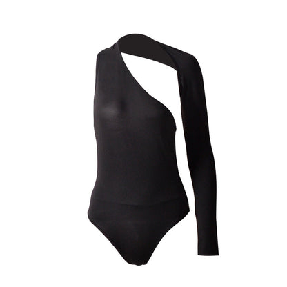 Autumn Winter Sexy One-Shoulder Tight Bodysuit Street Milk Silk Bottoming Top Women