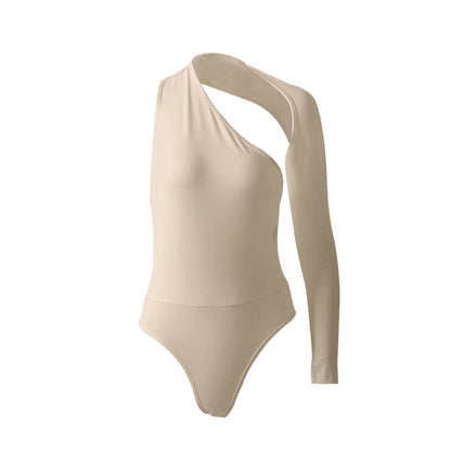 Autumn Winter Sexy One-Shoulder Tight Bodysuit Street Milk Silk Bottoming Top Women