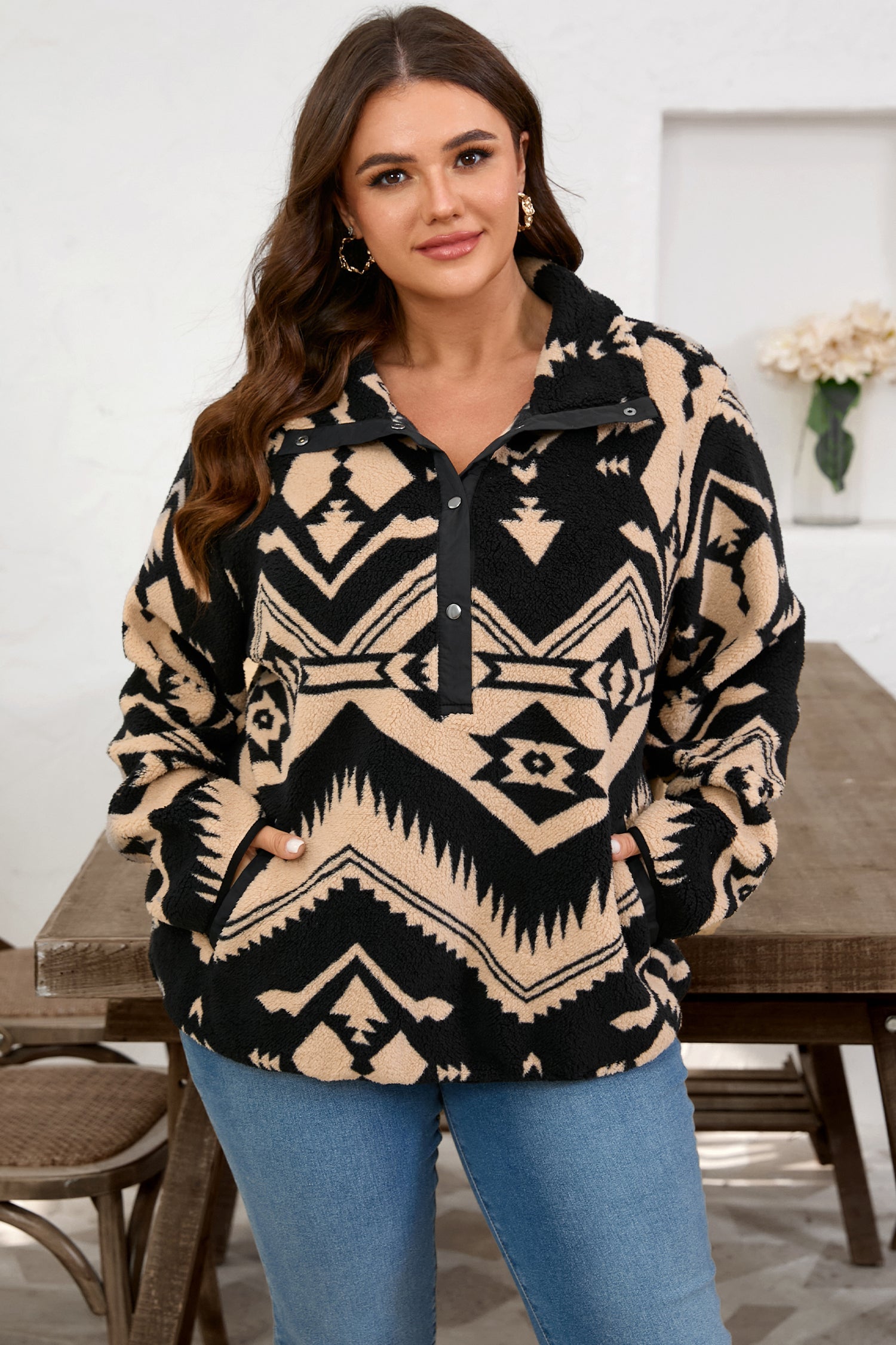 Dear-Lover Black Aztec Plush Sweatshirt Women's Daily Winter Top - Soft & Cozy Dear-Lover Dropshipping