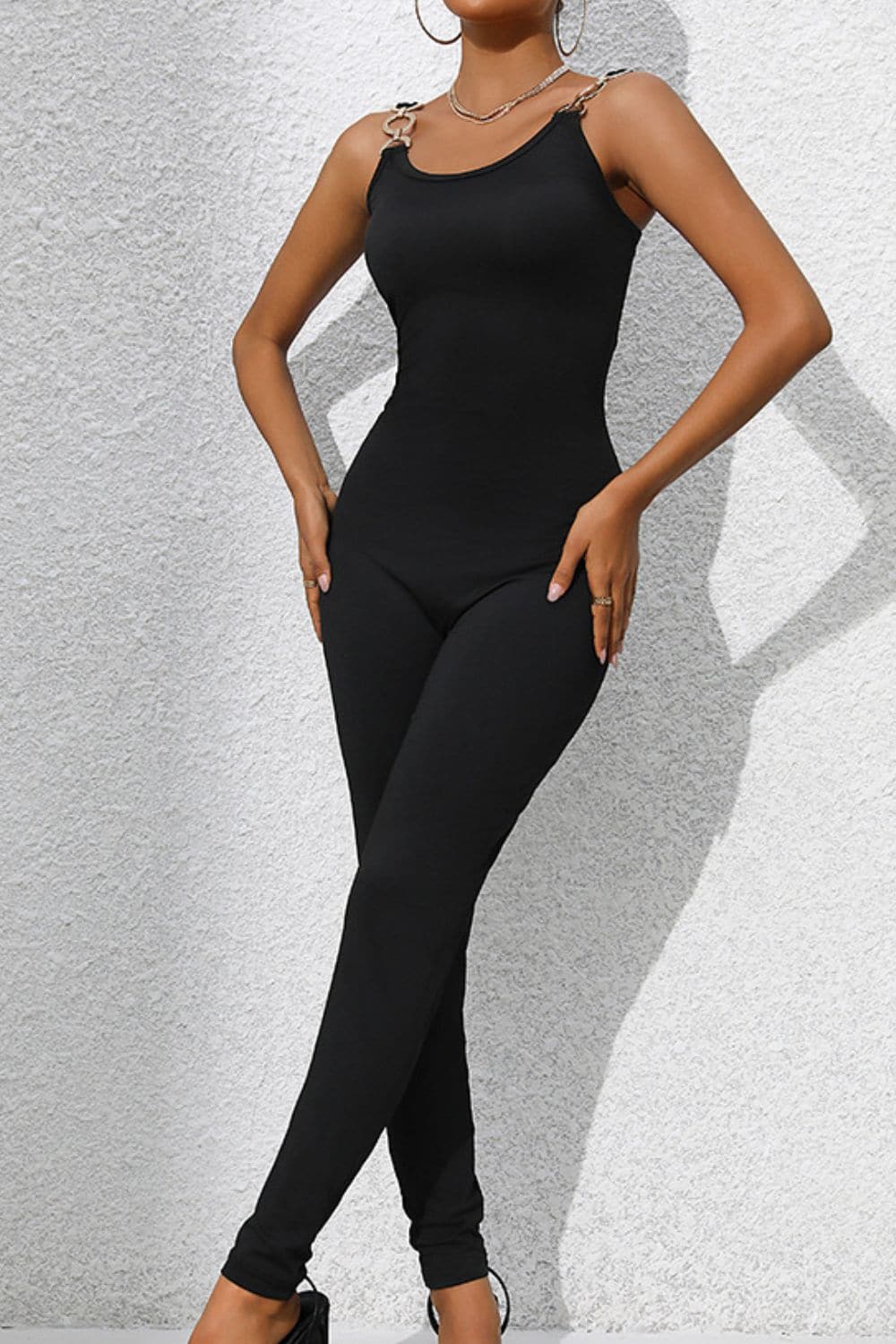 Scoop Neck Wide Strap Skinny Jumpsuit.