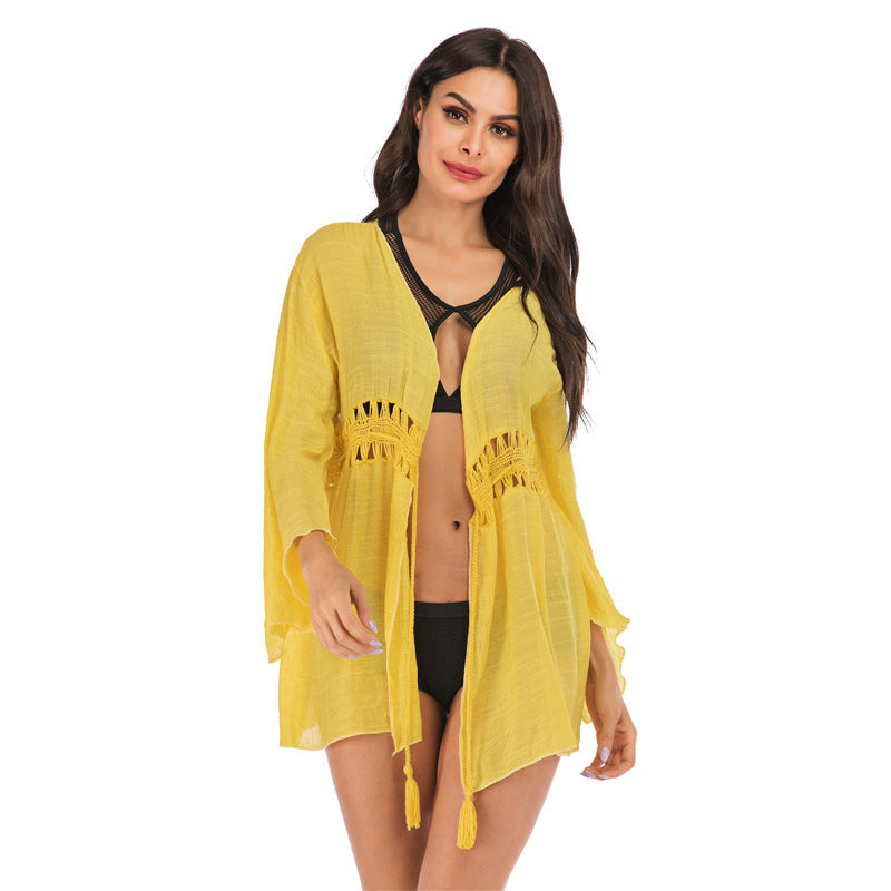 Seaside Vacation Beach Beach Cover Up Swimsuit Outer Wear Women Loose Hand Crocheting Sun Protection Shirt Jacket Bella Mia