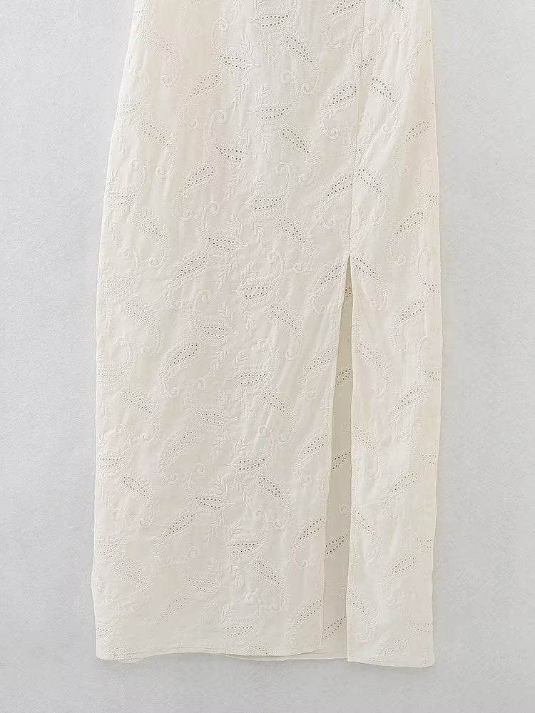 Women Clothing Summer Sexy Hollow Out Cutout Embroidered Midi Dress Bella Mia