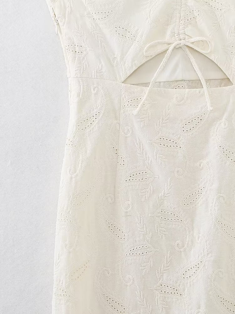 Women Clothing Summer Sexy Hollow Out Cutout Embroidered Midi Dress Bella Mia